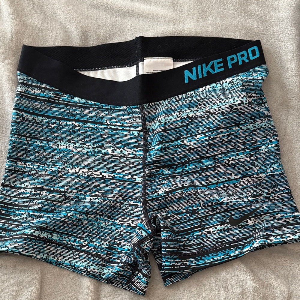 Nike Pro Teal and Black Patterned Shorts